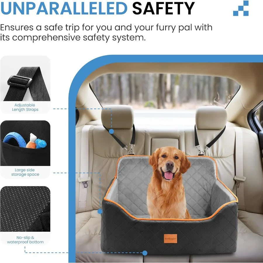 Portable Dog Car Seat 2 Safety Straps, Waterproof Padding