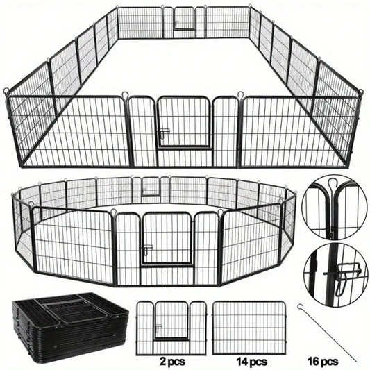 16 Panel Heavy Duty Metal Fence Exercise Playpen Kennel