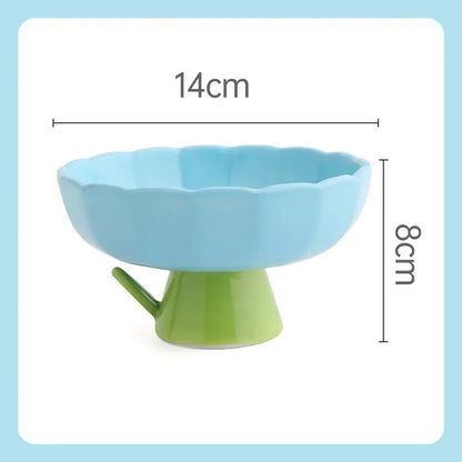 Cat Raised Ceramic Bowl Cute Flower Elevated
