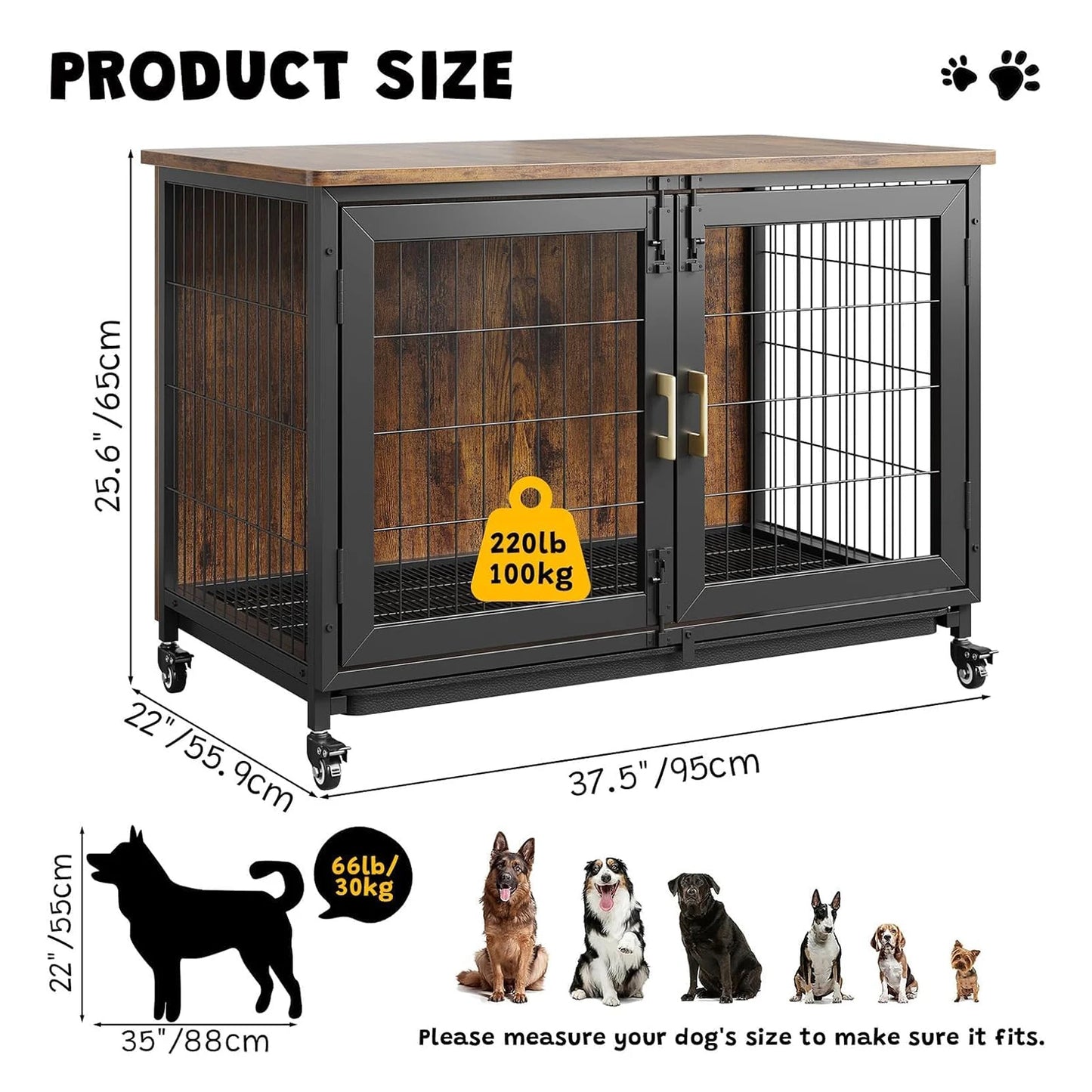 Large Dog Crate Furniture Wheels Removable Tray