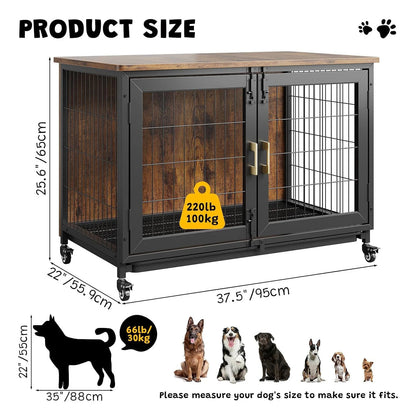 Large Dog Crate Furniture Wheels Removable Tray