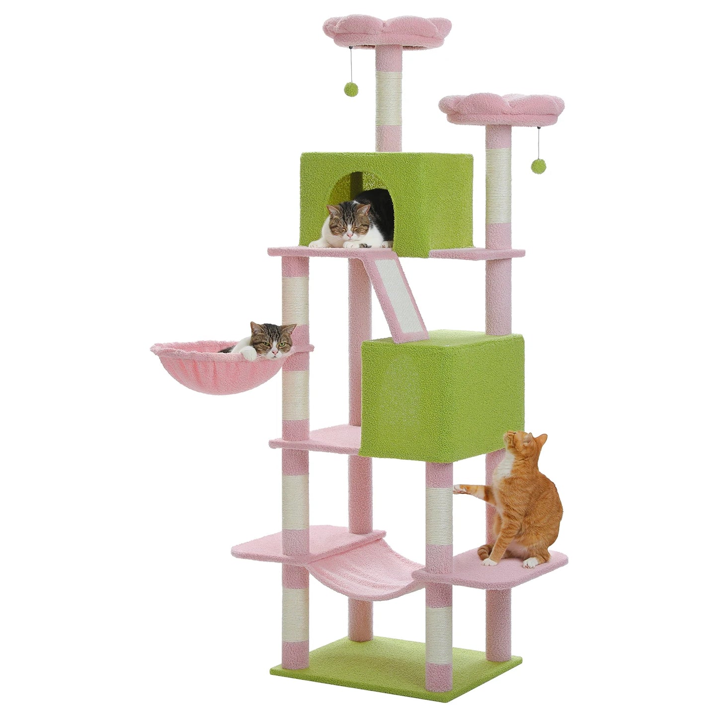 180cm Multi-Level Cat Tower, 9 Scratching Areas,Plush Hammock