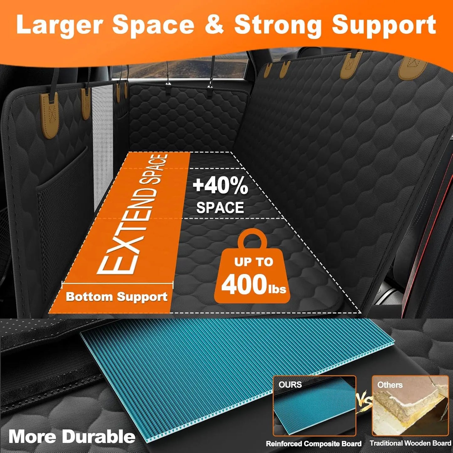 Back Seat Cover with Hard Bottom Bed Supports 400lb