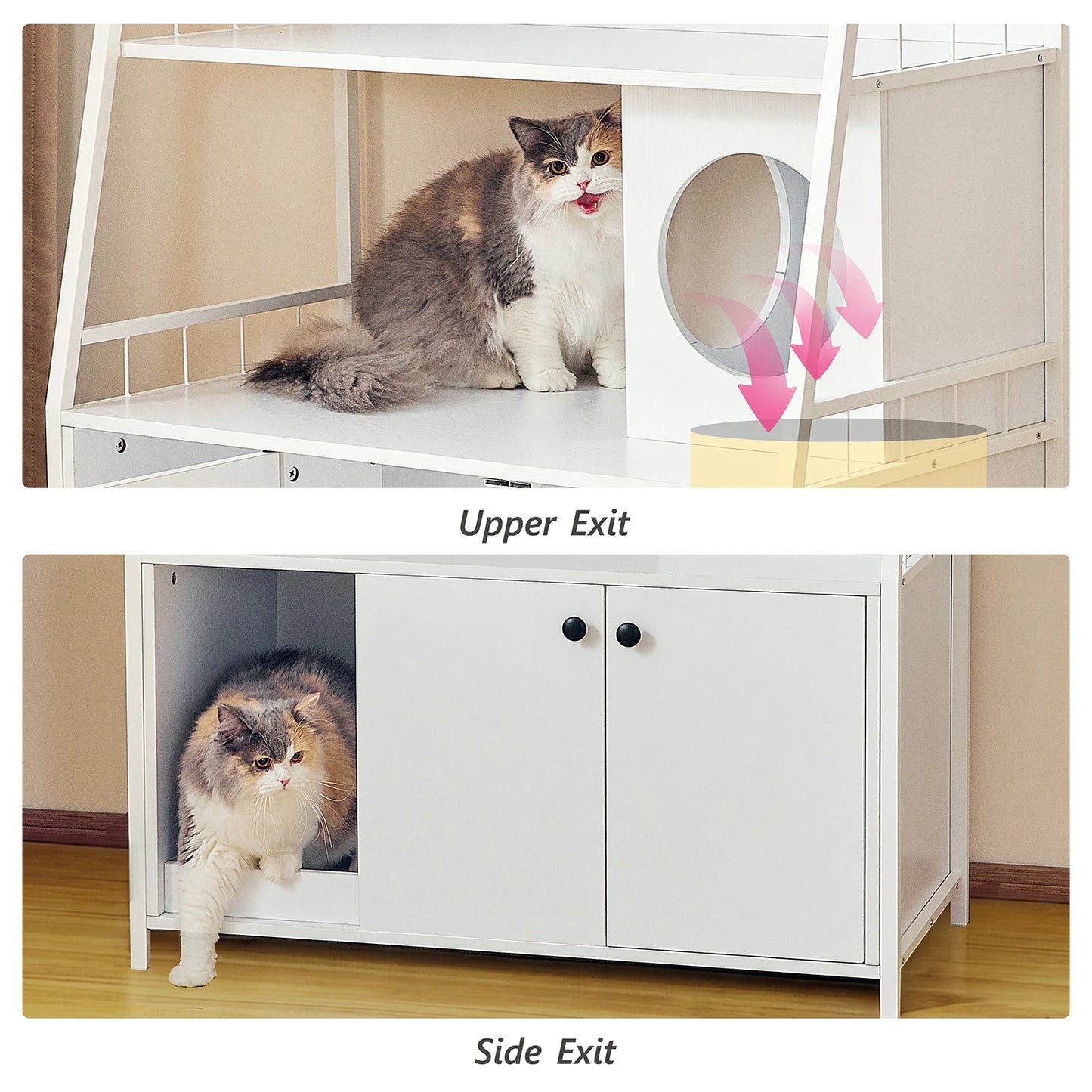 Cat Litter Box Enclosure w/ 3 Shelves and Doors