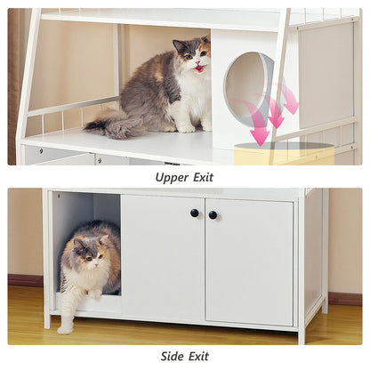 Cat Litter Box Enclosure w/ 3 Shelves and Doors