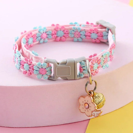 Fashion Flower Cat Collar With Bell Adjustable