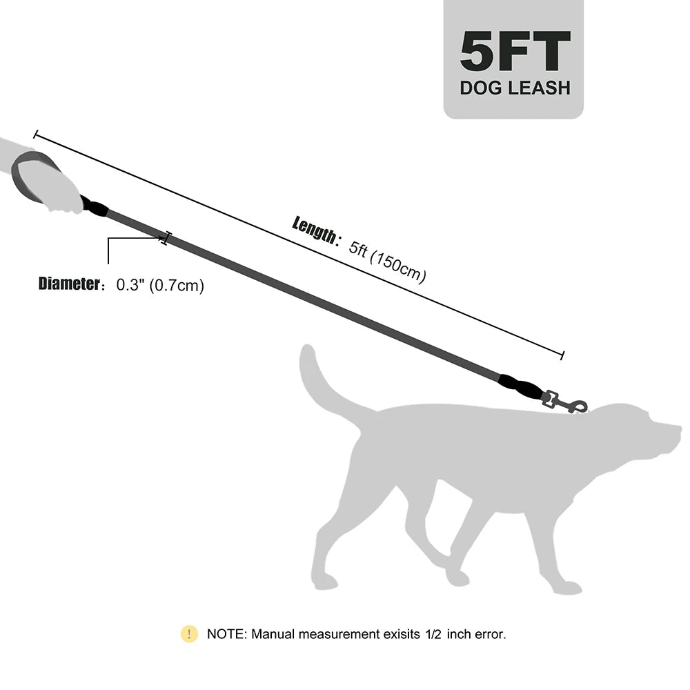 5ft Reflective Dog Leash PU Leather Nylon