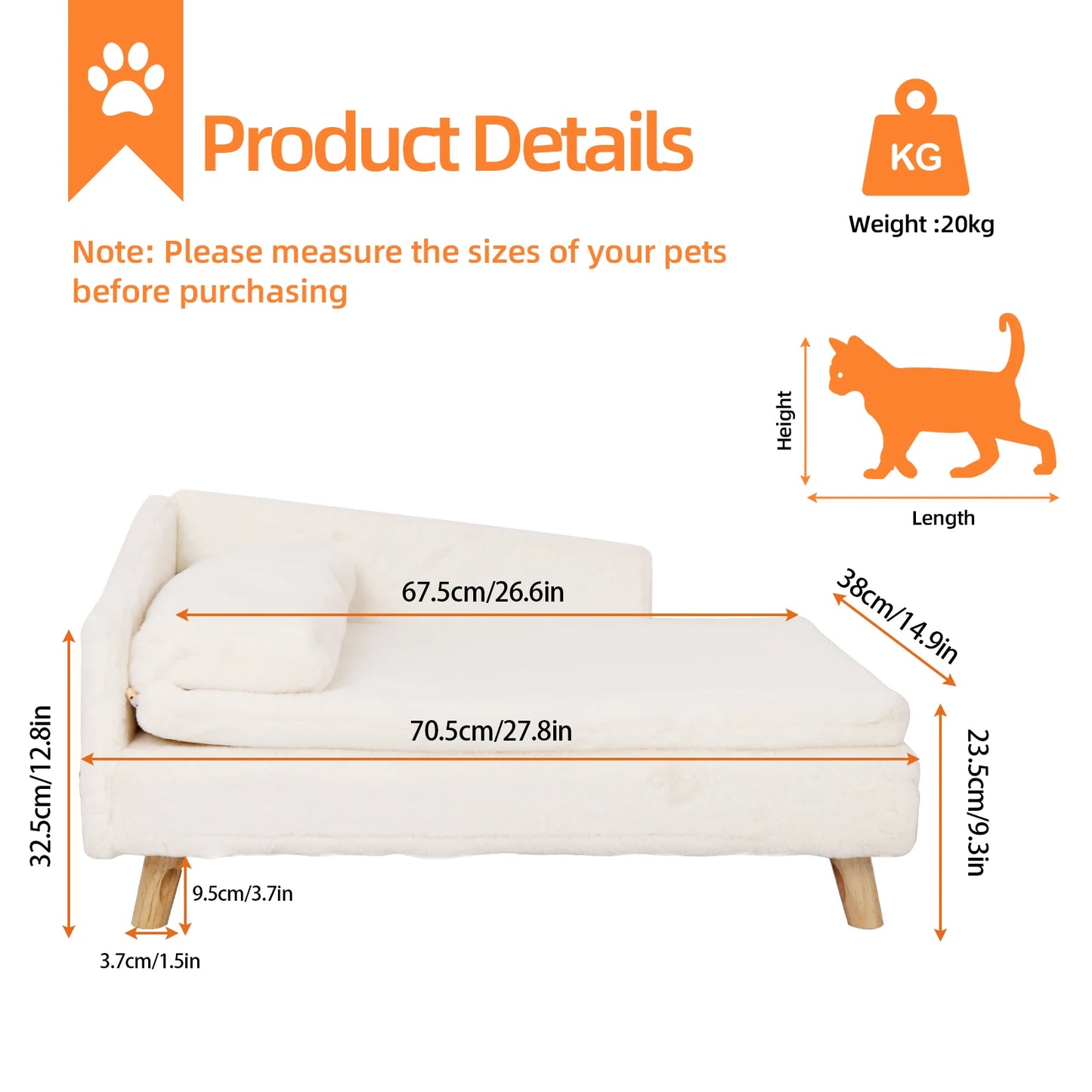 Elevated Bed, Cozy Pad, Waterproof with Wood Legs