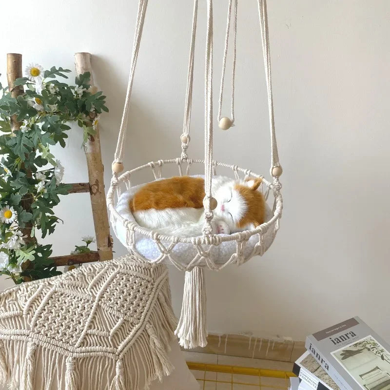 Hammock Hand Woven Cotton Rope Cats Hanging Basket