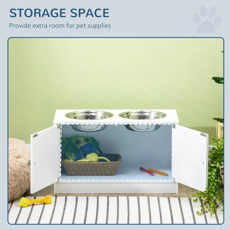 Large Elevated Dog Bowls with Storage Cabinet