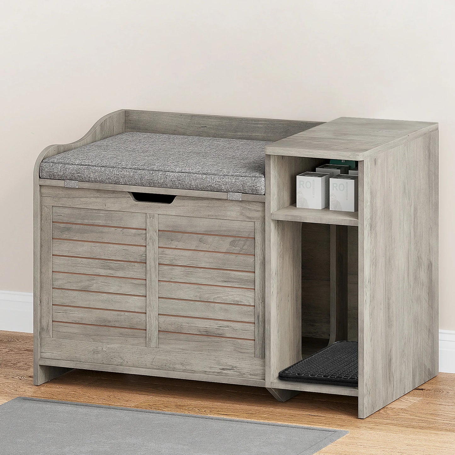 Wood Litter Box Enclosure with Cat Scratch Pad