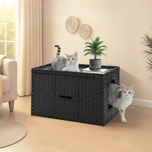 Rattan Cat Litter Box Enclosure: Taller Doorway