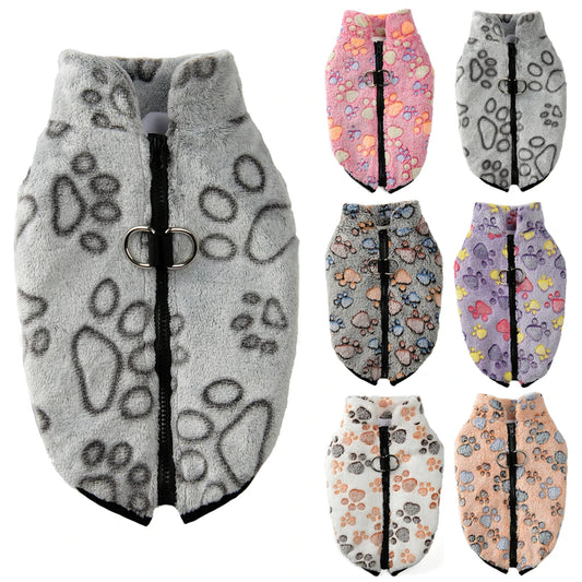 Dog Clothes Warm Paw Print Fleece Jacket