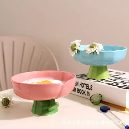 Cat Raised Ceramic Bowl Cute Flower Elevated