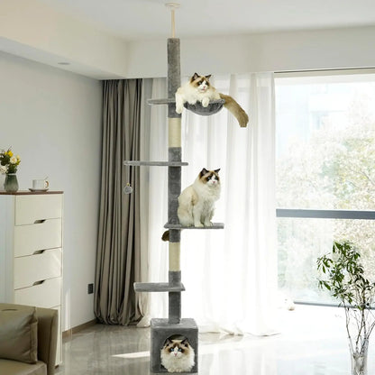 Adjustable Cat Climbing Tower Scratching Posts, Condo